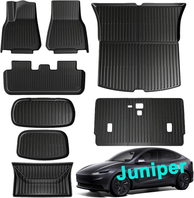 SUPER LINER Tesla 2025 2026 Model Y Juniper Floor Mats &Cargo Liners 10 PCS Seatbacks, Full Set Extra-Thick TPE for 5-Seater | 2025-2027 All-Weather Pet & Child-Friendly Model Y Juniper Accessories