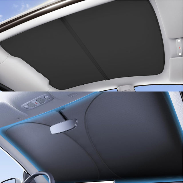 Tesla Model Y Juniper Sunshade 2026, Glass Roof and Windshield Sun Shade Set, Two Panel Roof, Never Sag Frame