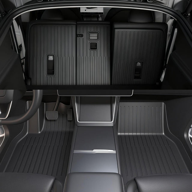 SUPER LINER Tesla Model Y Juniper Floor Mats 2025 2026, Only for Standard Cargo Liners, Seatbacks, 9 PCS Extra-Thick TPE for All-Weather Pet & Child-Friendly 2027 Model Y Juniper Accessories