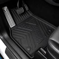 MoldedFit driver floor liner installed in Tesla Model Y Juniper with integrated metal footrest