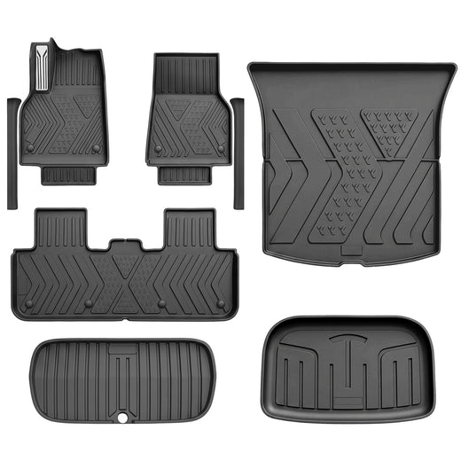 Tesla Model Y Juniper Floor Mats 2026, 8 Piece Interior and Cargo Set, All Weather TPE, Front Door Sill Guards