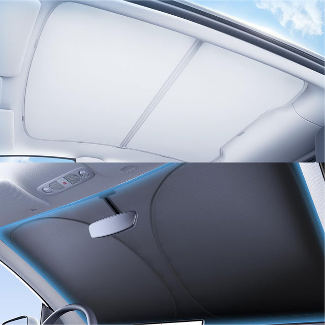 SUPER LINER 2 PCS Accessories for Tesla Model Y Juniper 2026 2025,CabinProtect Glass Roof Sunshade & Windshield Sun Shade [Never Sag,Graphene Iattice Reflective Layer] Heat Insulation Glass Sun Shade