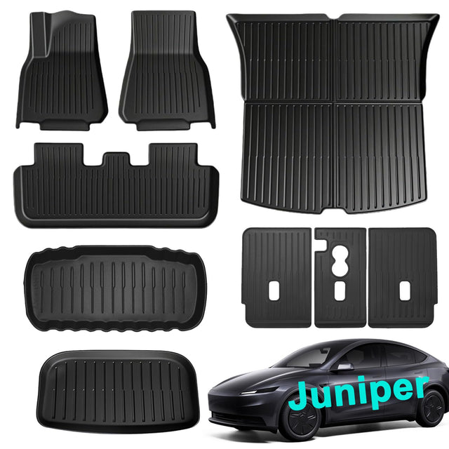 SUPER LINER Tesla Model Y Juniper Floor Mats 2025 2026, Only for Standard Cargo Liners, Seatbacks, 9 PCS Extra-Thick TPE for All-Weather Pet & Child-Friendly 2027 Model Y Juniper Accessories