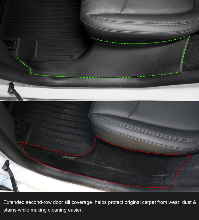 Tesla Model Y Juniper second-row door sill protected by CabinProtect TPE liner